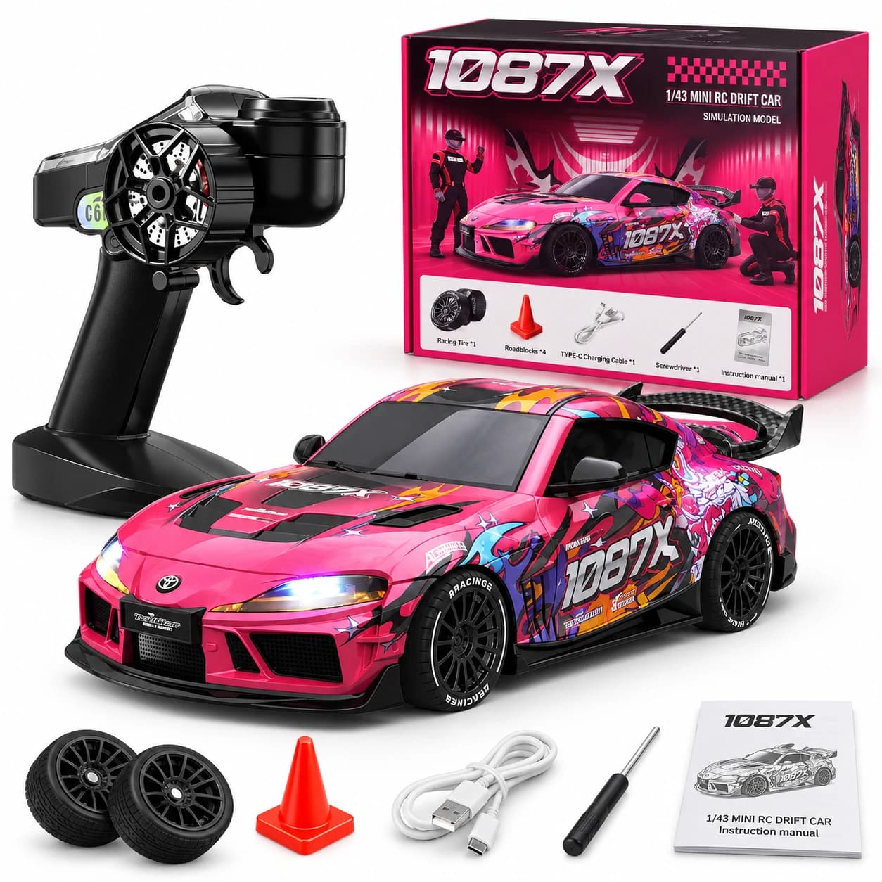 JXC 1:43 Toyota Supra 1087X RC Drift Car – 4WD, Gyro & 2.4GHz Proportional Control