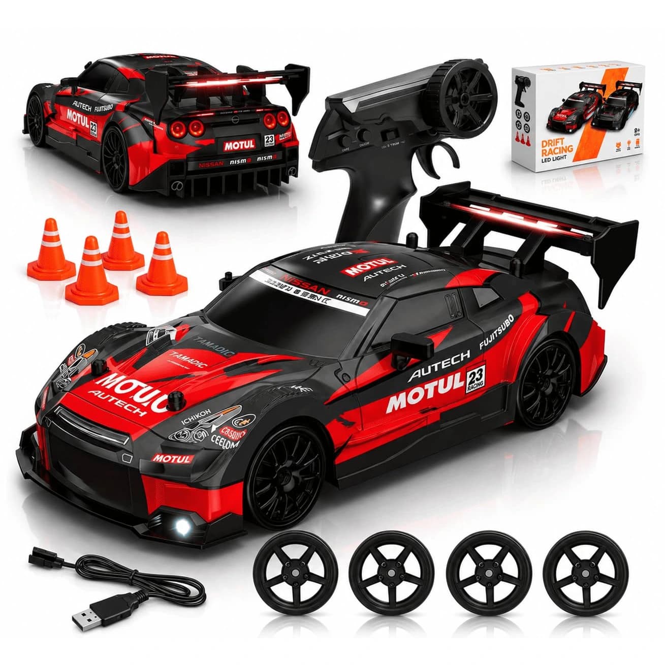 1:24 High-Speed RC Drift Car – Up to 24 km/h | 2.4GHz Remote, LED Lights & Rechargeable Battery