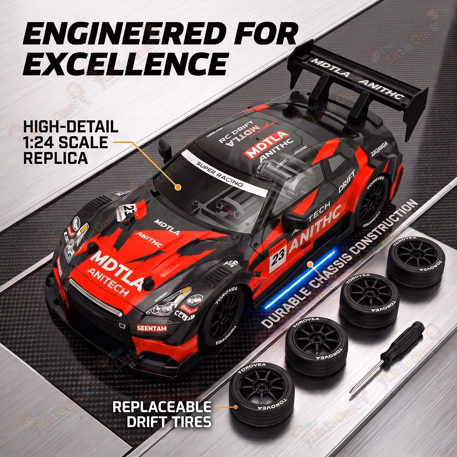 1:24 High-Speed RC Drift Car – Up to 24 km/h | 2.4GHz Remote, LED Lights & Rechargeable Battery 4