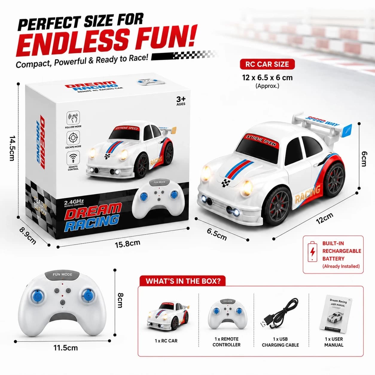 Smart Gesture Control RC Racing Car for Kids – 1:16 Scale | Follow & Escape Mode, LED & Rechargeable 5