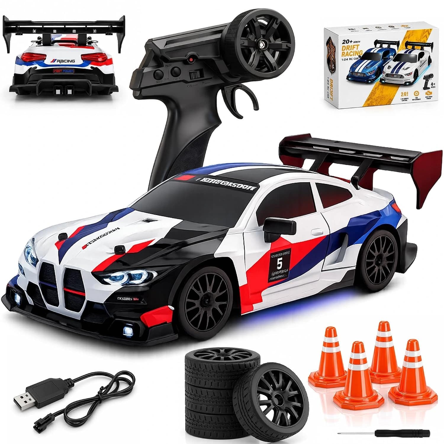 1:24 High-Speed RC Drift Car – Up to 24 km/h | 2.4GHz Remote, LED Lights & Rechargeable Battery