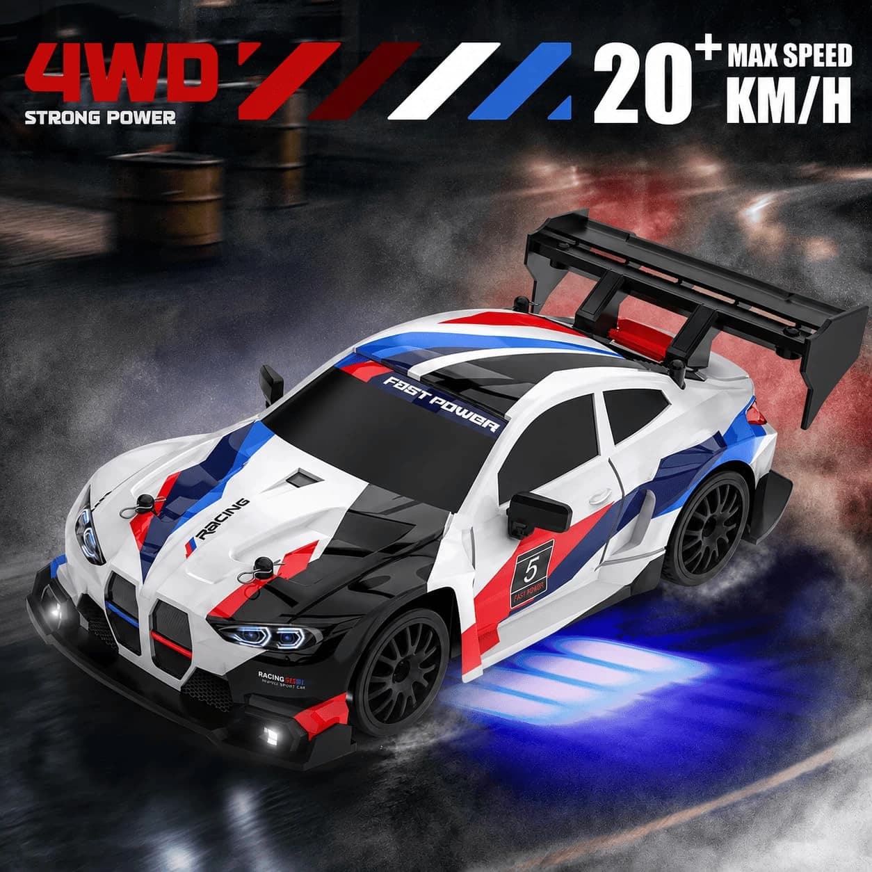 1:24 High-Speed RC Drift Car – Up to 24 km/h | 2.4GHz Remote, LED Lights & Rechargeable Battery 4